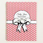Roze met witte stippen en boog gepersonaliseerd planner (Voorkant)