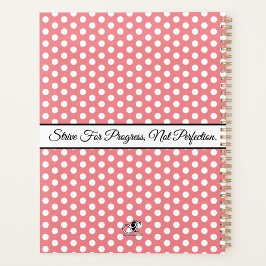 Roze met witte stippen en boog gepersonaliseerd planner (Achterkant)