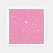 Roze met Witte Stippen & Sneeuwvlokken Vakantie se Servet (Voorkant)