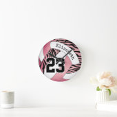 roze met zebrapatroon gepersonaliseerd volleybal ronde klok (Huis)