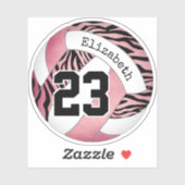roze met zebrapatroon gepersonaliseerd volleybal sticker (Vel)