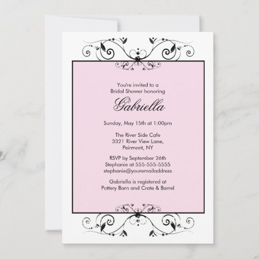 Roze met Zwart Scroll Vrijgezellenfeest Uitnodige Kaart (Voorkant)