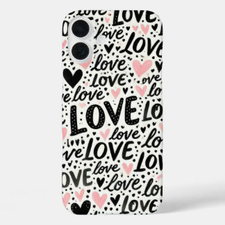 ROZE MET ZWARTE LIEFDE EN HARTEN iPhone 16 PLUS HOESJE