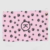 Roze met Zwarte Paw Prints Monogram Golfhanddoek (Horizontaal)