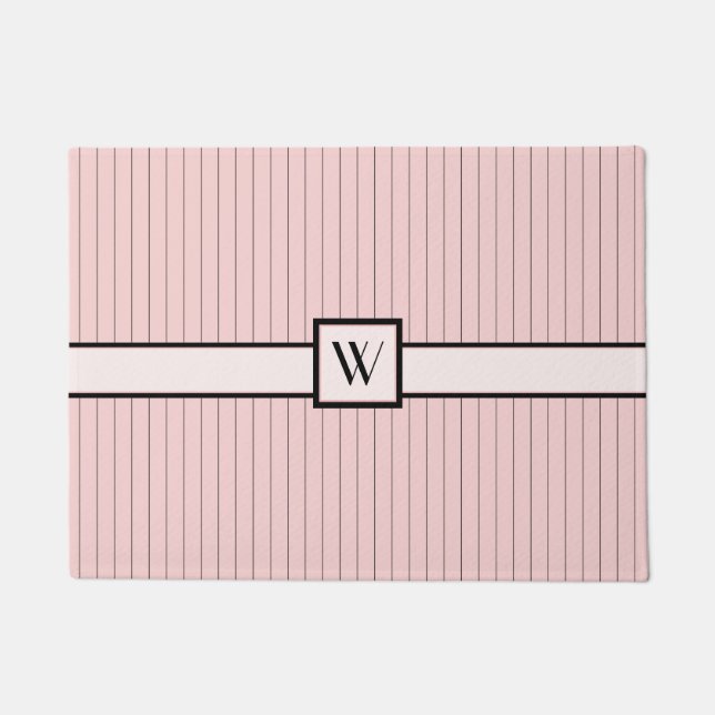 Roze met zwarte pinstripes Deurmat (Voorkant)