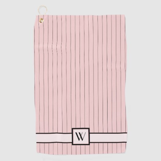 Roze met zwarte Pinstripes Golfhanddoek (Voorkant)