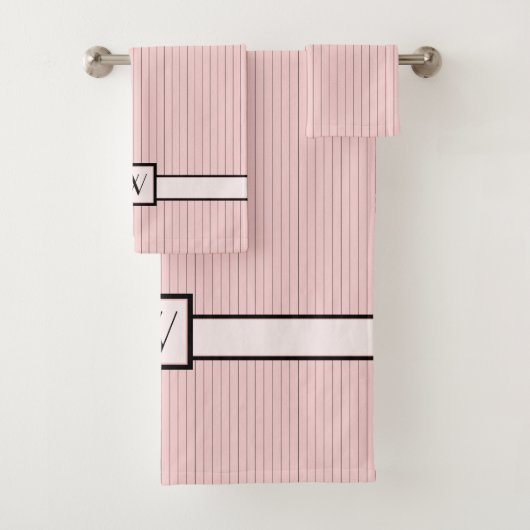 Roze met Zwarte Pinstripes Handdoek Set (Insitu)