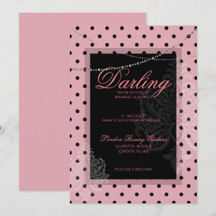 Roze met zwarte polk stippen ontbijt brunch kaart