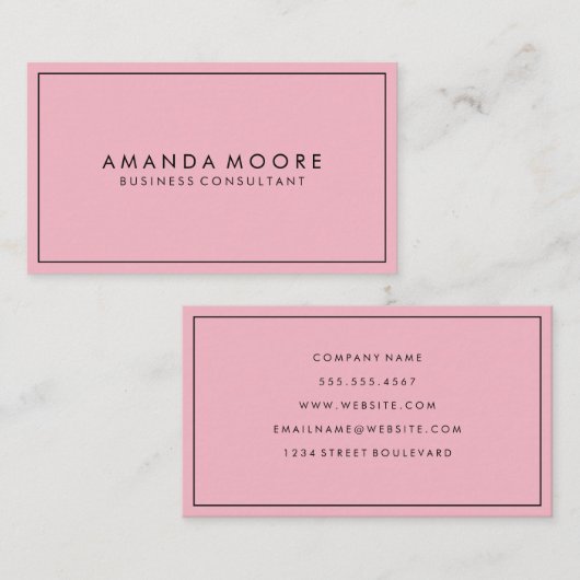 Roze met zwarte rand minimalistisch visitekaartje (Voorkant / Achterkant)