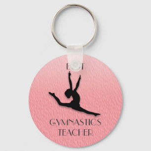 Roze met zwarte Silhouette Gymnastics Teacher Gift Sleutelhanger