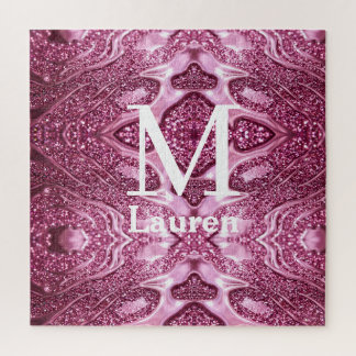 roze metalen abstract glanzend monogram naam meisj legpuzzel