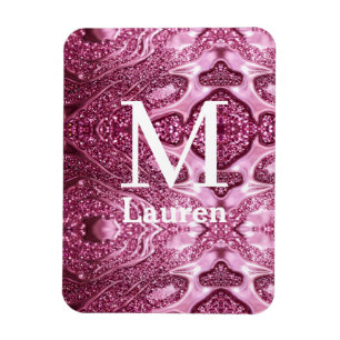 roze metalen abstract glanzend monogram naam meisj magneet