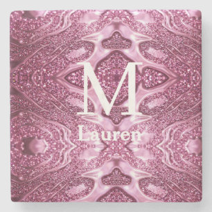 roze metalen abstract glanzend monogram naam meisj stenen onderzetter