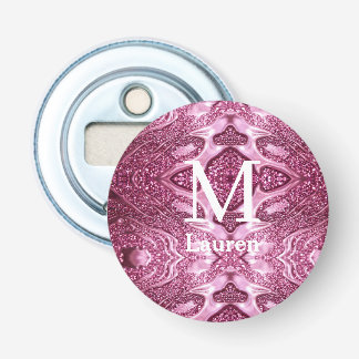 roze metalen abstract glanzende monogram naam meis button flesopener