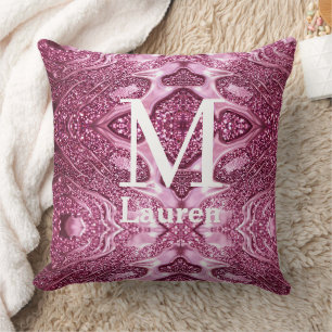 roze metalen abstract glanzende monogram naam meis kussen