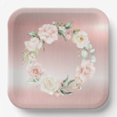 Roze metalen Baby shower voor Blush Waterverf Papieren Bordje (Voorkant)