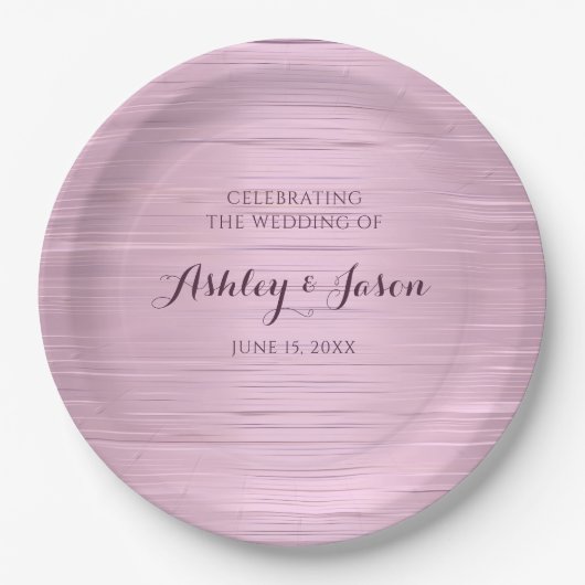 Roze metalen bruiloft papieren bord (Voorkant)