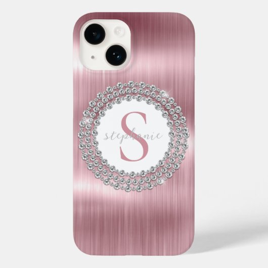 Roze metalen diamanten monogram extra luxueus Case-Mate iPhone case (Achterkant)