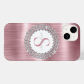 Roze metalen diamanten monogram extra luxueus Case-Mate iPhone case (Achterkant (horizontaal))