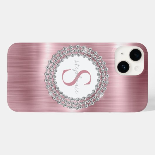 Roze metalen diamanten monogram extra luxueus Case-Mate iPhone case (Achterkant (horizontaal))