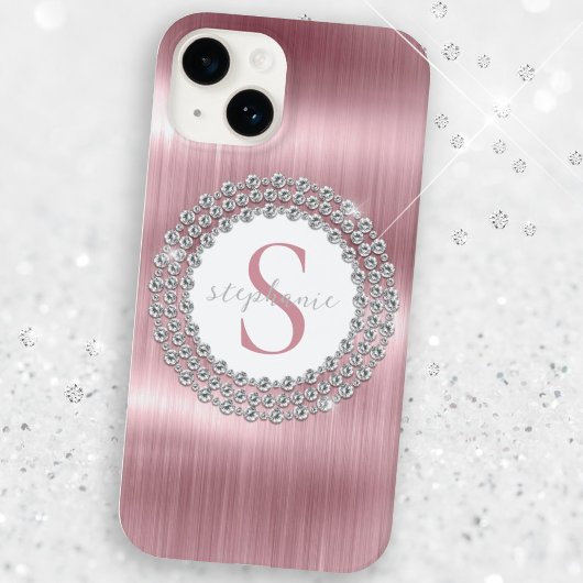 Roze metalen diamanten monogram extra luxueus Case-Mate iPhone case
