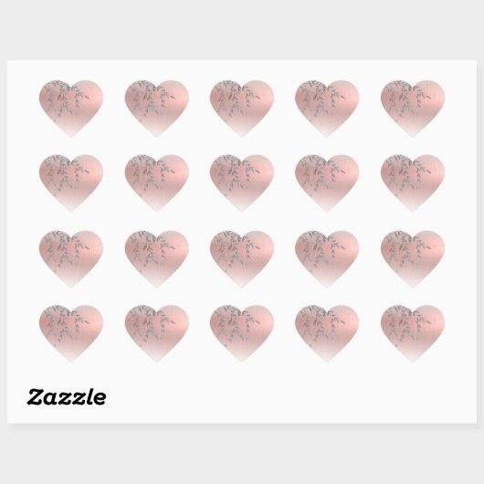 Roze metalen elegante glitterbladeren hart sticker (Vel)