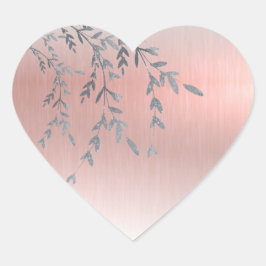 Roze metalen elegante glitterbladeren hart sticker