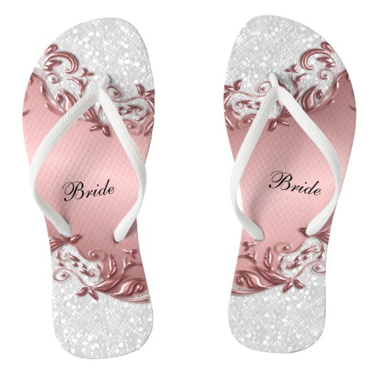 Roze metalen flesjes en Confetti glitter | Weddens Teenslippers (Voetbed)