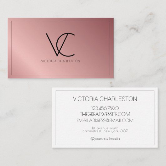 Roze metalen Folie Moderne minimale Visitekaartje (Voorkant / Achterkant)