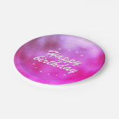 Roze metalen Folie Star Girly Happy Birthday Papieren Bordje (Gekanteld)