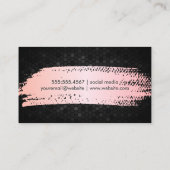 Roze metalen geborsteld | Zwart geometrisch patroo Visitekaartje (Achterkant)