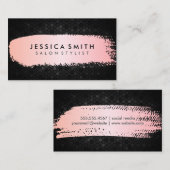 Roze metalen geborsteld | Zwart geometrisch patroo Visitekaartje (Voorkant / Achterkant)