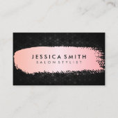 Roze metalen geborsteld | Zwart geometrisch patroo Visitekaartje (Voorkant)