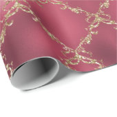 Roze metalen gouden glitter Damask Cadeaupapier (Rol Hoek)