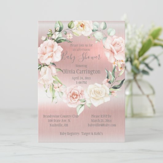Roze metalen handschrift Elegant Baby shower Kaart (Staand voorkant)