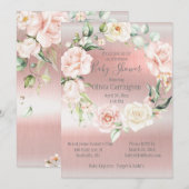 Roze metalen handschrift Elegant Baby shower Kaart (Voorkant / Achterkant)