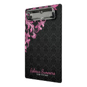 Roze metalen kant en zwarte damast mini klembord (Angled2)