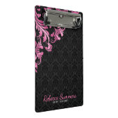 Roze metalen kant en zwarte damast mini klembord (Schuin)