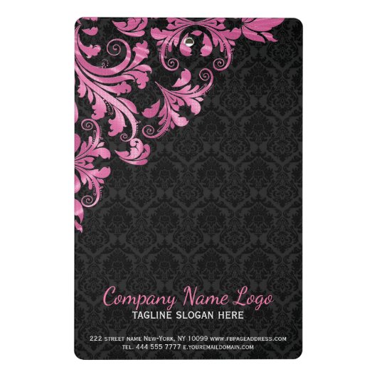 Roze metalen kant en zwarte damast mini klembord (Achterkant)