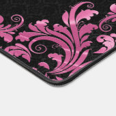 Roze Metalen Kant Zwart Damast Bureaumat (Hoek)