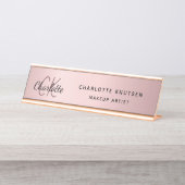 Roze metalen monogram moderne professional bureau naambordje (Voorkant)