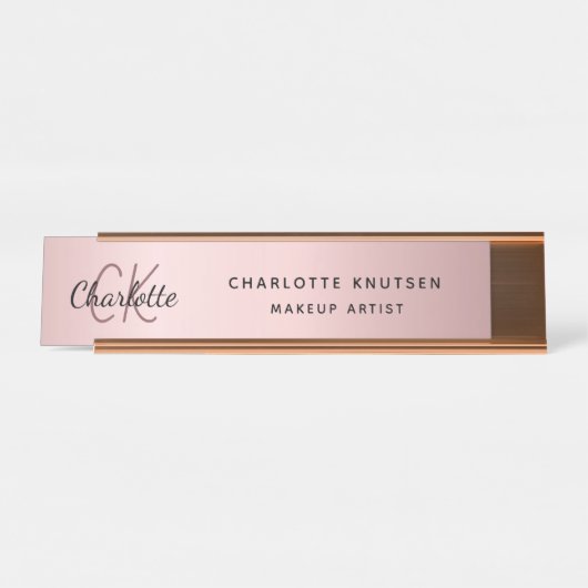 Roze metalen monogram moderne professional bureau naambordje (Voorkant)