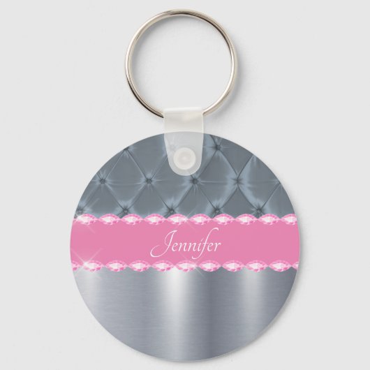 roze metallic bling naam Glam Sleutelhanger (Voorkant)