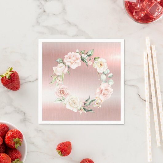 Roze Metallic Bloemige Bloos Waterverf Baby Shower Servet (Insitu)