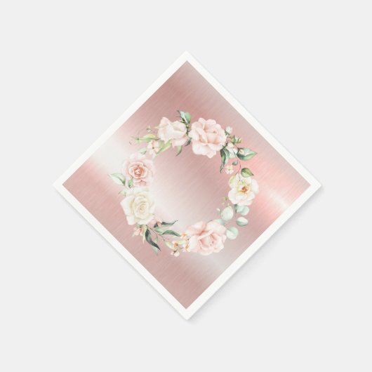 Roze Metallic Bloemige Bloos Waterverf Baby Shower Servet (Hoek)