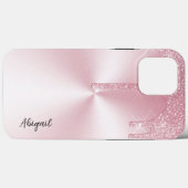 Roze Metallic Dripping Glitter Met Naam Case-Mate iPhone Case (Achterkant (horizontaal))