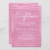 Roze Metallic Folie Girly Gestreept 18e Verjaardag Kaart (Voorkant / Achterkant)