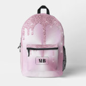 Roze Metallic Glitter Drip Monogrammed Bedrukte Rugzak (Voorkant)