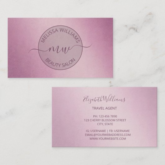 Roze Metallic Logo Visitekaartje (Voorkant / Achterkant)