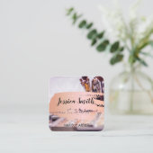Roze Metallic Rose Goud Kleur Borstel | Visagist Vierkante Visitekaartje (Staand voorkant)